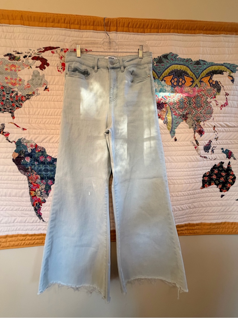 Mica Los Angeles High Rise Wide Leg Jeans 29 Light Wash Raw Hem